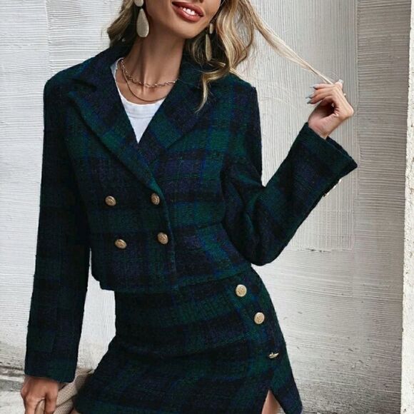 Plaid Button Mini Straight Skirt - Picture 4 of 8